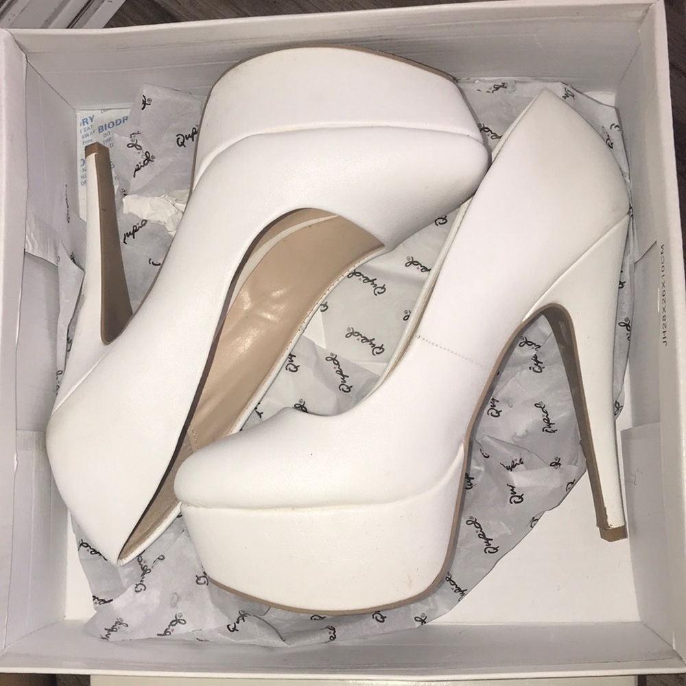 White tall high heels